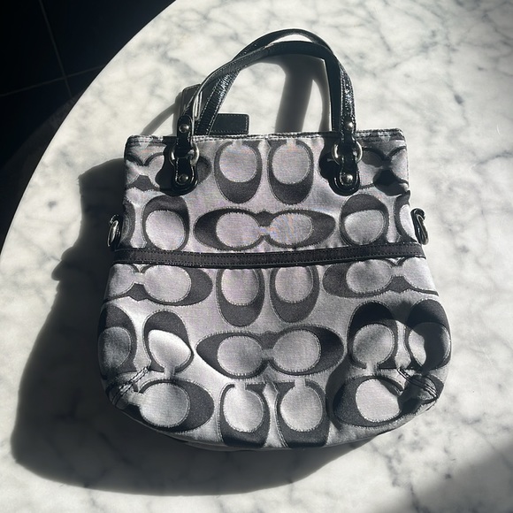 Coach gray black silver metallic purse handbag - Picture 2 of 12